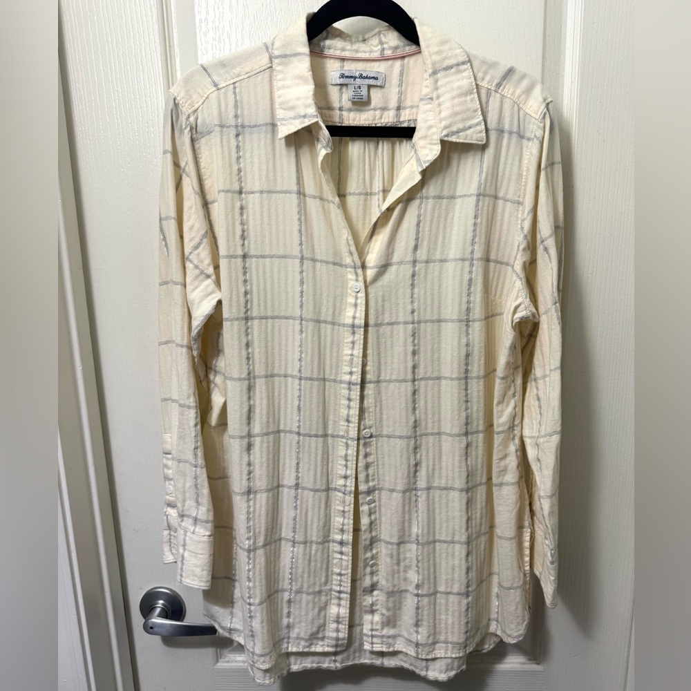 Tommy Bahama Cream Checkered Button Down Shirt